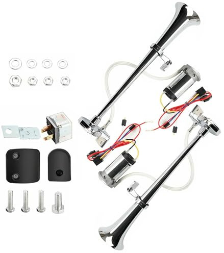 NEWFUN Tromba Camion 12v, Clacson 12v, Trombe Auto 12v, 12V 150dB Air Horn, Rivestimento Elettroforetico Catodico, per Autocarri Auto Tricicli Barche Ecc (Compressore Incluso Nel Kit)
