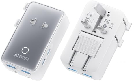 Anker Universal Travel Adapter 5-in-1 for UK/EU/US/AU, 20W USB-C + 4 USB Ports, Compact Power Plug Converter with AC Socket for 200+ Countries | Ideal for UK Travel & EU Expats (White)