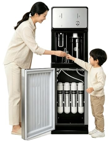 Distributeur d'eau 3-en-1 sans Bouteille Alimenté par Le Réseau avec Filtration 4 Étages,Fontaine À Eau sur Pied,Refroidisseur d'eau Chaude Et Froide pour Crèches,Remplacement De Filtre Facile