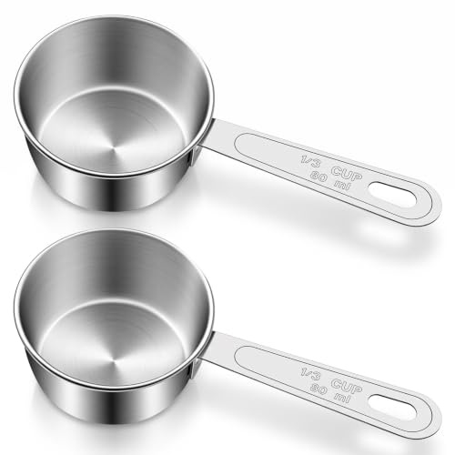Grevosea 2 Pcs 1/3 Cup Scoop Stainless Steel Measuring Cups for Liquid | 1/3 Cup Measuring Cup Coffee Scoop for Kitchen Wet and Dry Ingredients Baking Cat Dog Pet Food