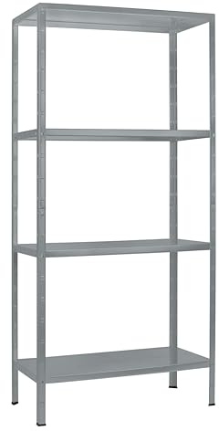 SCHULTE Regalwelt Steckregal mit 4 PowerMAX Fachböden, 65 kg Tragkraft, 180x80x40 cm (HxBxT), Granit, Lagerregal, Werkstattregal, Kellerregal, Garagenregal, Metallregal