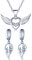 Yumilok 925 Sterling Silber Zirkonia Engelsflügel Doppel Herzen Ohrhänger Halskette Schmuck Set Ohrringe Kette mit Anhänger Set für Damen Mädchen