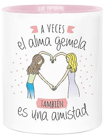 LA MENTE ES MARAVILLOSA - Taza de Cerámica con Frase y Dibujo | A Veces el Alma Gemela También es una Amistad | 330 ml Regalo Original para una Persona Especial, Taza de Café y Té
