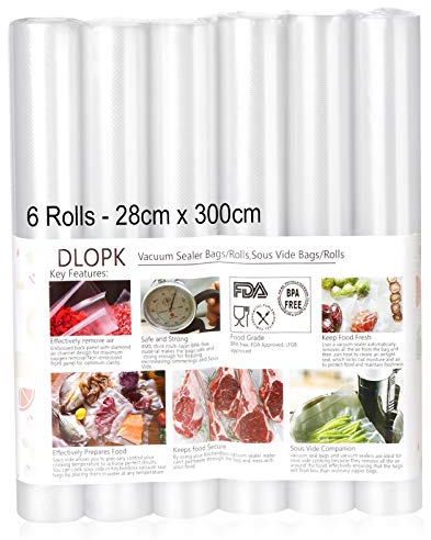 Sacs sous Vide Pack de 6 Packs 28cm x 300cm Compatible avec n'importea quelle scelleuse sous vide pour la maison,Certification de sécurité alimentaire pour Appareil sous Vide, Qualité Commerciale