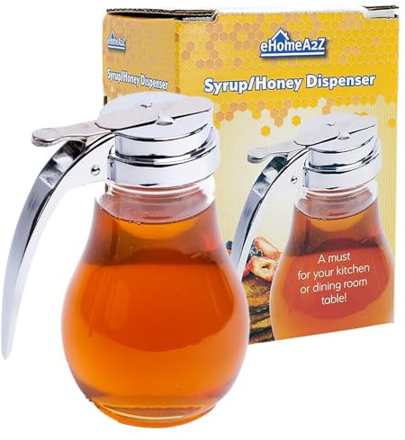 EHOMEA2Z Distributeur de sirop Pot de Miel Pot en Verre qualité Commerciale avec boîte de Mise à Jour supérieure en métal Cadeau pour Maman