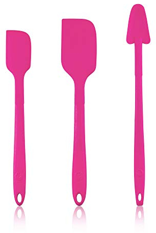 Kochblume Schaber-Set - Restelöffel L & Design Teigschaber L & Design Teigschaber M 3er Set | Premium-Silikon | Hitzbeständig | Spülmaschinenfest | Farbe: pink