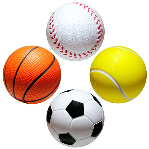 envami® Pelota antiestrés Deporte con 4 diseños: 4 unidades de pelotas antiestrés con cara sonriente, bola calmante para aliviar el estrés, pelotas antiestrés
