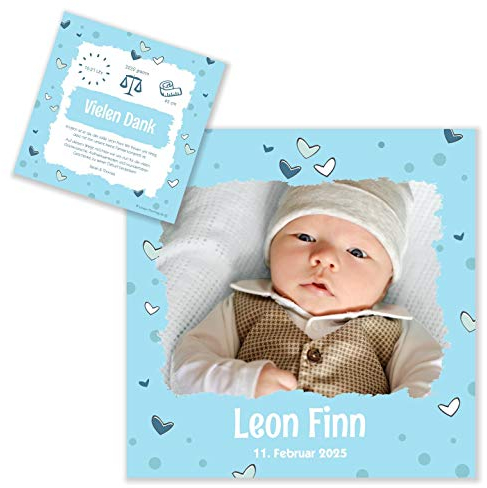 Unser-Festtag Kleiner Schatz Dankeskarte edel modern originell Dankeskarten zur Geburt für Baby Junge, mit Foto, Ihr Wunschtext - 80 Karten