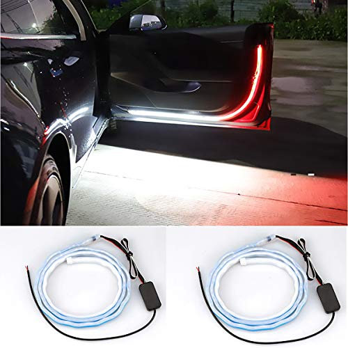 2 Stück 120cm Auto innenbeleuchtung led 2835SMD Flexible zweifarbige Türbeleuchtung für Auto Dekoration, Warnlicht, Innenraumbeleuchtung