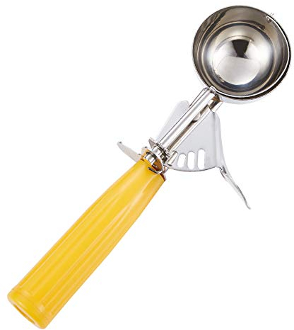 Saebye Portionierschaufel #20 (42,5 g) – Schale, Keksschaufel, Eisportionierer – Portionskontrolle – 18/8 Edelstahl, gelber Griff, für Kekse, Eis, Fleischbällchen, Muffin, Cupcake, Proteinkugeln