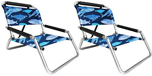 Neso 2 confezioni di sedie da spiaggia resistenti all'acqua leggere tracolla e tasca per scivolare - pieghe sottili (a colori) (Salva le balene)