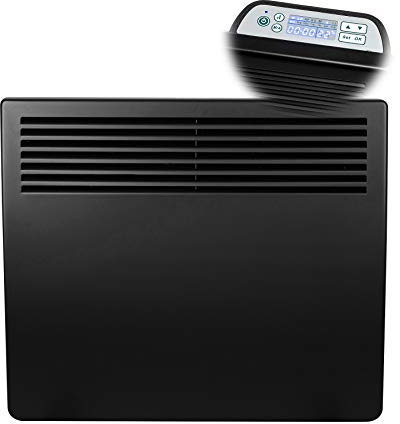 Devola 1000W watt Electric Panel Heater Low Energy Wall Radiator, Eco Warm Energy Efficient Convector, Free Standing or Floor Stand, Adjustable Thermostat with Programmable Timer,DVM10B - Black