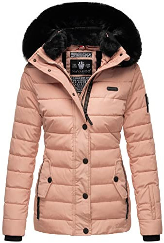 Navahoo Damen warme Winter Steppjacke mit Abnehmbarer Kunstfell-Kapuze Milianaa Rose Gr. XL