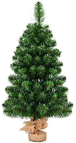 GIANTEX Albero di Natale Artificiale Albero di Natale Artificiale Pvc Cornice di Cemento Albero di Natale per Feste, Case, Uffici, Negozi, Bar, Scuole (90 cm)