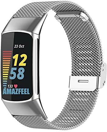 YOOSIDE Metall Armband für Fitbit Charge 6 / Charge 5, Edelstahl Masche Ersatzarmband Kompatibel mit Fitbit Charge 5 für Damen und Herren (Silber)