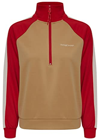 THEJOGGCONCEPT JCSIMA Damen Sweatshirt Pullover Sweater Troyer Half-Zip Stehkragen mit Reißverschluss Raglan-Ärmel mehrfarbigerColorblock Optik, Größe:XL, Farbe:Salsa Mix (201530)