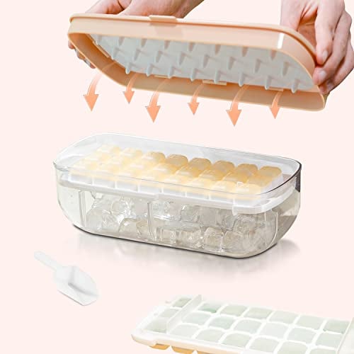 Cubiteras Para Hielo con Tapa, Cubitera Silicona de Grado Alimenticio, Liberación de Todos Los Cubitos de Hielo en un Segundo, Bandeja Reutilizable Para 48 Ice Cube Tray (Rosa Hielera)