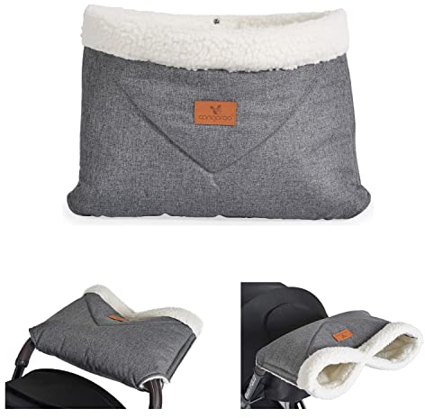 Cangaroo Kinderwagen-Handwärmer Luxe Handmuff für den Kinderwagen Selbstverschluss, Farbe:grau