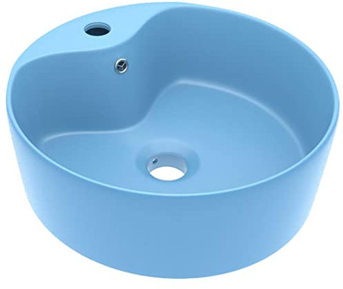 vidaXL Lavabo de Luxe avec Trop-Plein Vasque à Poser de Toilette Lave-Mains de Salle de Bain Salle Cosmétique Maison Bleu Clair Mat 36x13 cm Céramique