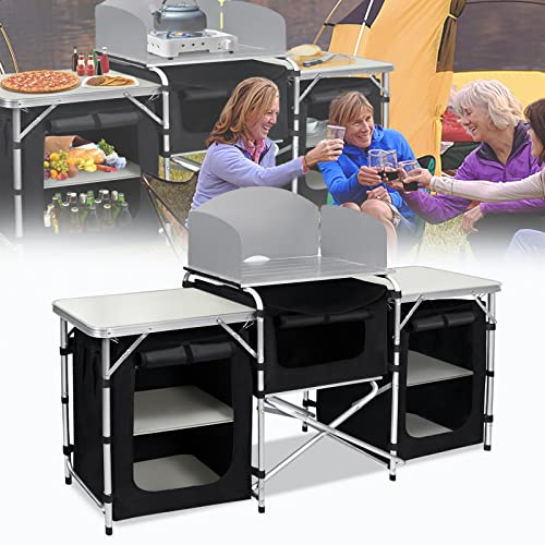 HENGMEI Outdoor Küche Campingküche Klappschrank Campingschrank Mobile Faltschrank Außenküche Zeltschrank mit Aluminiumgestell Transporttasche Staufächer Tischplatte Reiseküche Campingrega, Type A