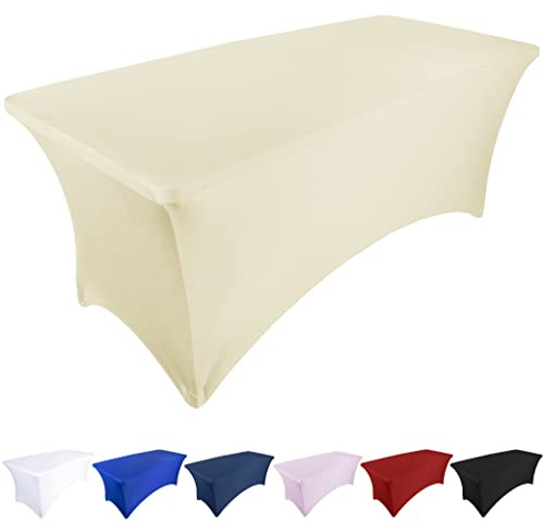 Ocves Stretch-Tischdecke, 1,8 m, Spandex, Polyester, rechteckig, dehnbar, für Hochzeit, Party, Cocktailbar, Bastelausstellungen, waschbare Tischdecke, Champagnerton, 6FT (1 Stück)