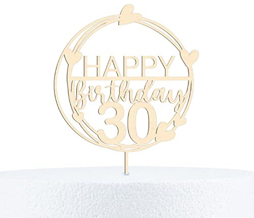 Happy Birthday Cake Topper Geburtstag 18-90 Jahre Kuchendeko aus Holz oder Acryl - 15, 20 & 25 cm Höhe, 30 Jahre, Birke Multiplex-20 cm