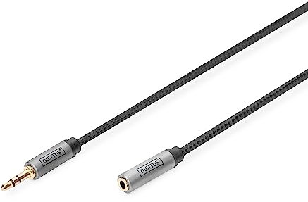 DIGITUS Cavo di prolunga Audio - Jack da 3,5 mm a Presa da 3,5 mm - Cavo aux - Cavo Stereo - contatti placcati Oro - 3 m - Nero - per impianti Stereo, Home Cinema, soundbar, Computer