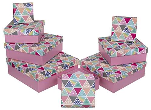 8-teiliges Set Geschenkschachteln Geschenkboxen Geschenkkarton, 8 Stück Geschenkkartonage Boxenset Weihnachten Geburtstag Hochzeit, ca. 22,5 x 22,5 x 8 cm (Rosa mit Dreiecken)