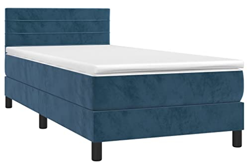 vidaXL Boxspringbett mit Matratze LED Polsterbett Bett Einzelbett Bettrahmen Bettgestell Lattenrost Schlafzimmerbett Hotelbett Dunkelblau 90x200cm Samt