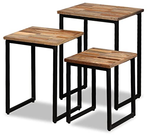 BADJAS Satztisch Couchtisch-Set 3-TLG. Recyceltes Massivholz Teak Sofatisch - Wohnzimmer Couchtisch Kaffeetisch Living Beistelltisch
