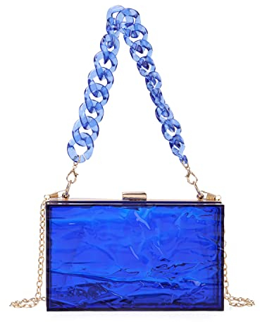 EVEOUT Acryl Transparent Abend Clutch Klare Box Gelee Handtasche Schultertaschen für Party(Blau 03)