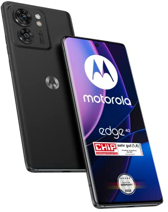 Motorola edge40 (6,55'-FHD+-Display, 50-MP-Kamera, 8/256 GB, 4400 mAh, Android 13) Eclipse Black inkl. Schutzcover + KFZ-Adapter [Exklusiv bei Amazon]