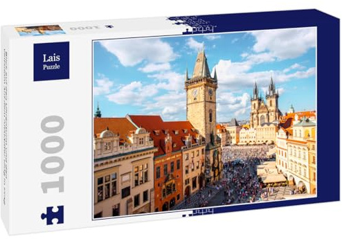 Lais Puzzle Blick auf den Uhrenturm und den Veitsdom auf dem Altstädter Ring in Prag 1000 Teile