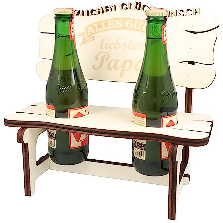 XXL Echtholz Bierbank mit Gravur Liebster Papa|Holzbank für 2 Bierflaschen|Hochzeitsgeschenk für Brautpaar|Geschenke Paare|Geschenk für Pärchen|Geburtstag|Jubiläum|Proseccobank