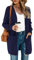TASAMO Women's Long Sleeve Pocket Knit Ribbed Neckline Cardigans(Large,Navy Blue)