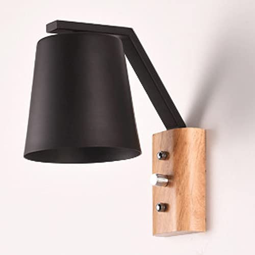 E27 Moderne Applique Murale en Bois Massif Macaron Edison Applique Haute Transmission De La Lumière Abat-Jour en Verre Allée Lumières Couloir Lampe De Chevet Liseuse (Color : Nero)