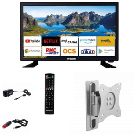 Antarion Pack TV LED 21.5 54cm Téléviseur Full HD Andoid Smart + Support TV Camping Car