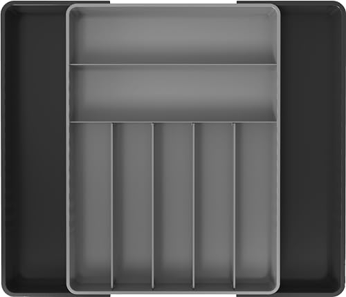 Simple Houseware Expandable Kitchen Drawer Flatware Organizer, Black/Gray