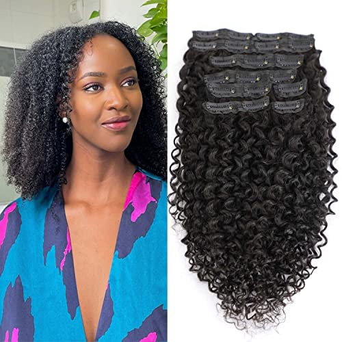 Jreitsere Kinky Curly Clip in Hair Extensions 100g 8pcs 20 Zoll Echthaar Extensions Clip in Remy Clip in Extensions Natürliche Haarverlängerung Echthaa