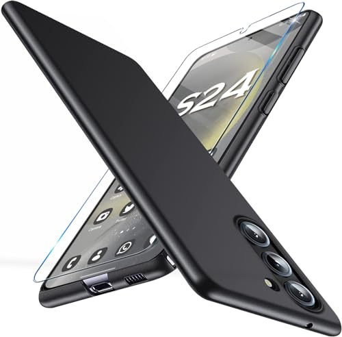 Layeri PC Hart Handyhülle für Samsung Galaxy S24 Hülle mit Schutzfolie [0.5mm Extrem Dünn] Schutzhülle für Samsung S24 5G Case Ultra Dünn Anti-Fingerabdrucke Kratzfest Matte Galay S24 Cover (Schwarz)
