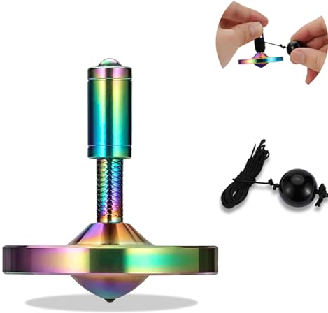 LOQATIDIS Präzisions kreisel mit Schnur, Hochleistungs-Gyrospielzeug aus rostfreiem Metall und ohne Schwerkraft, erstaunliche Drehzeit von bis zu 15 Minuten, effiziente Zeitverschwendung (S, Buntes)