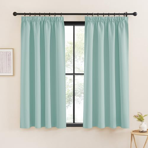 KGORGE Verdunkelungsvorhang Kräuselband Thermovorhang Hitzeschutz Gardienen 2-Set 160 x 140 cm(HxB) Vorhang Grün Blickdicht Schlafzimmer Thermo Blickdicht, Hellgrün