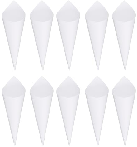 M METERXITY 50pz Coni Porta Confetti per Feste - Coni Bouquet Porta Petali con Nastro Biadesivo, Ideali per Feste di Compleanno (Bianco)