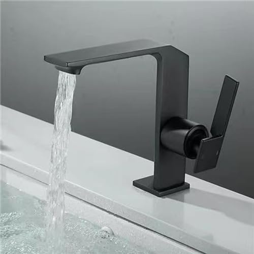 XJTNLB Robinet Cascade Salle Bain Mitigeur Vasque à Poser Monocommande Mitigeur Cascade Lavabo Chaud et Froid,Noir