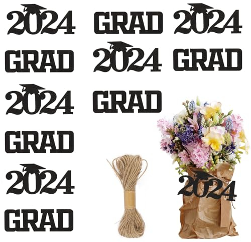 Hying 24 Pcs 2024 Graduation Confetti for Table, Class of 2024 Cutouts Tags Congrats Grad Centerpiece Decorations Glitter Trencher Cap Paper Sequins Banners for Graduation Party Decor Supplies