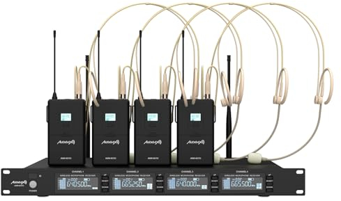 Audibax AWM 403 TD Sistema Inalámbrico Microfono de Diadema de 4 Canales UHF