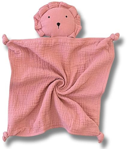 Doudou Lion Doux en Gaze de Coton - Sécurité Conforme CE, Idéal pour Nouveau-Né, Cadeau Parfait, 4 Couleurs | Doudou Lange Douceur Extrême (Rose)