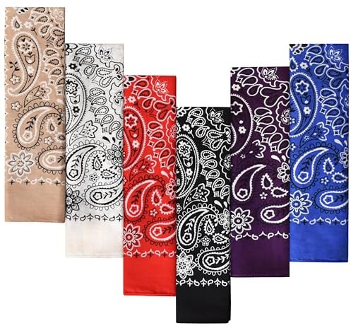EVERY-VILLE Cotton Bandana Scarf Neckerchief For Men Women Cowboy, 6 Pack | Gift-ready packaging, perfect for country concerts, festivals and western outfits, a stylish accessory for everyday wear