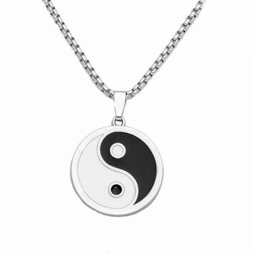 CQHODFYA Yin Yang Halskette für Herren Damen,Edelstahl Kette mit Tai Chi Anhänger, Schmuck Geschenk,Religiöse Kette Silber 23.6 -Mit Schmuckschachtel