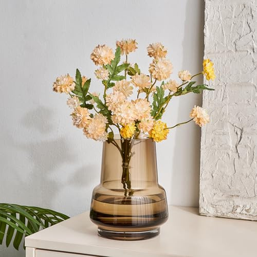 Octdays Vase en verre marron : vase à fleurs minimaliste pour décoration d'intérieur, vase décoratif moderne pour salon, centre de table, entrée, étagère, décoration de mariage